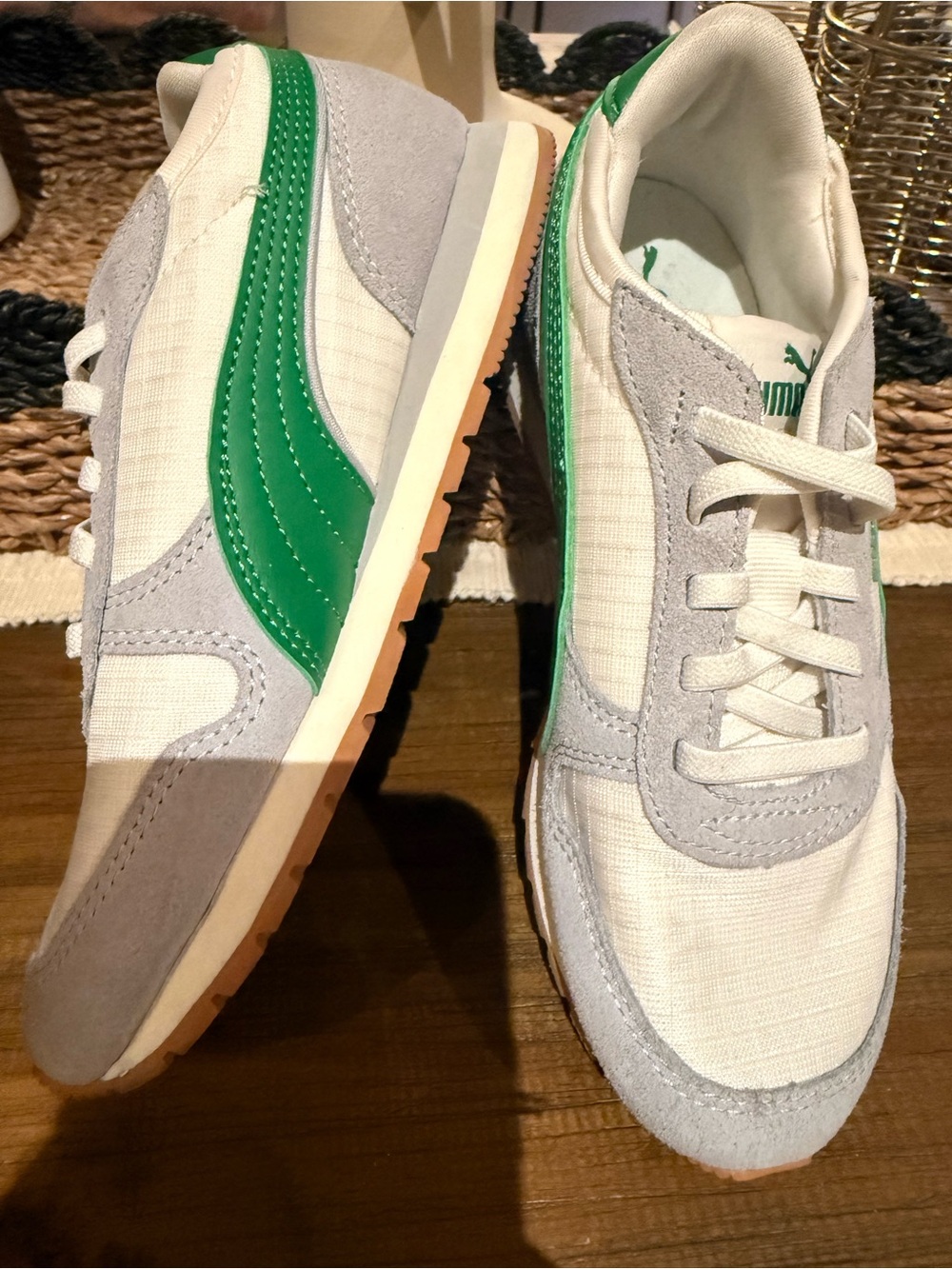 Puma Kids Retro Sneakers – White/Gray/Green – Size 1C – Brand New